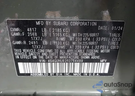 2024 Subaru Crosstrek Wilderness z USA, uszkodzony, nr VIN 4S4GUHU62R3754489